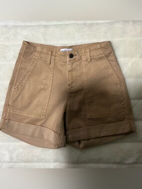 High-Rise Tan Studio BlueShorts with Patch Pockets